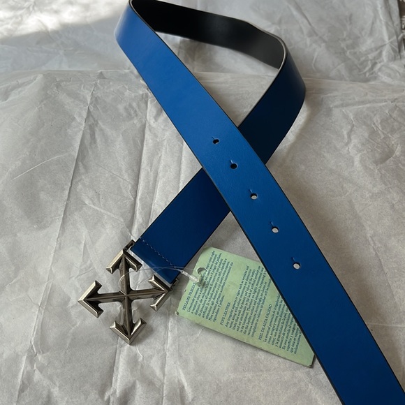 OFF WHITE CLASSIC ARROW BUCKLE LEATHER BELT BLUE..SIZE 95/fit.30to 36 - Picture 6 of 6